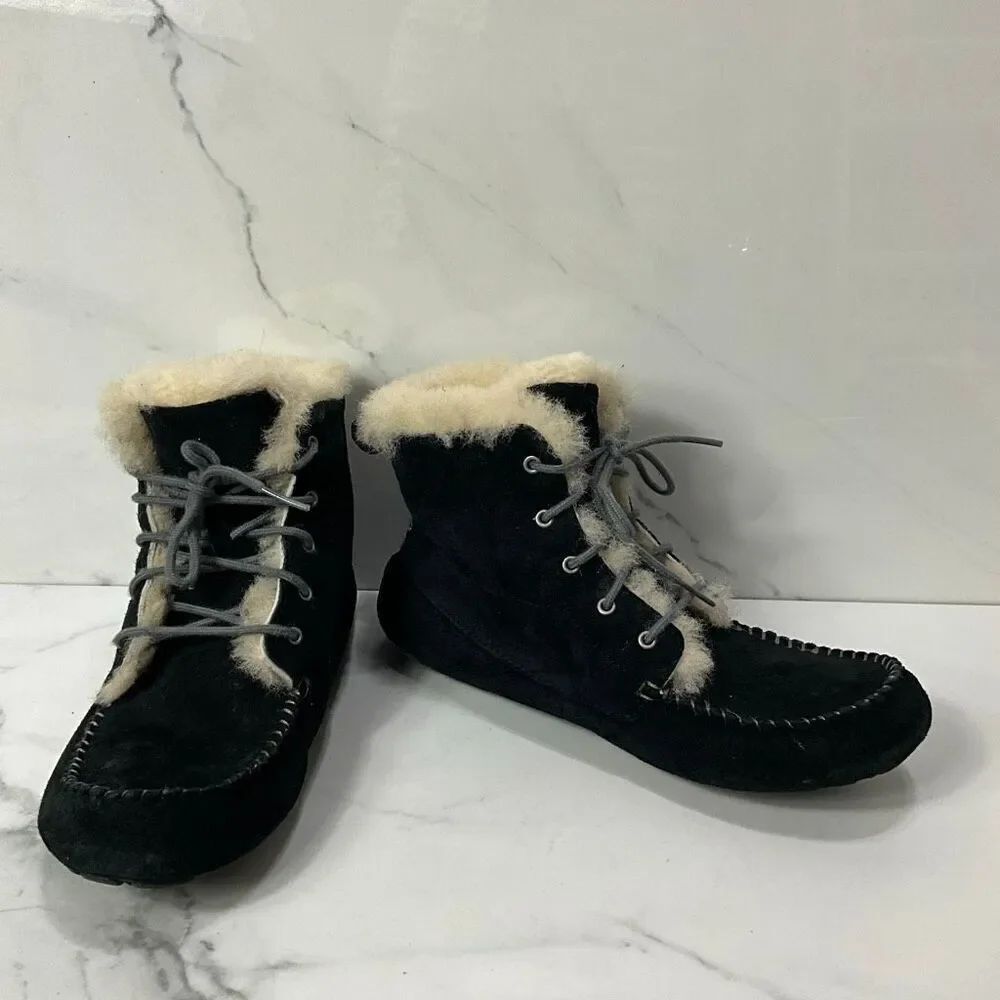 UGG Chickaree Black Suede Ankle Moccasin Booties